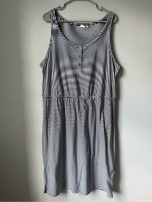 GAP Navy Blue White Striped Sleeveless Dress MIDI Dress Buttons Soft Size XXL thumbnail 2