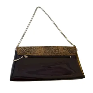 Beijo Patent Leather and Leopard Print Clutch Chain Strap Retro 90s Animal thumbnail 6