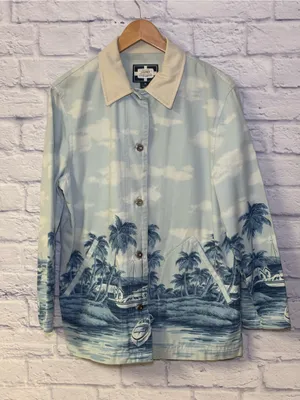 RALPH LAUREN Naval Supply Size M Barn Jacket Blue St Martin Island Boat Print thumbnail 1