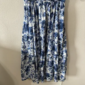 Abercrombie & Fitch Emerson Floral Midi Dress Size XS Blue Puff‎ Sleeve Cottage thumbnail 5
