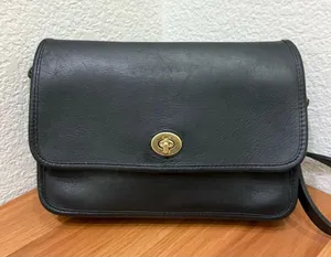Vintage COACH 9850 Compartment Bag Black Glove Tanned Cowhide Leather Crossbody thumbnail 3