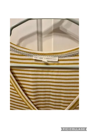 Anthropology Pure + Good Gold Stripe T-shirt Dress Buttons Small thumbnail 3