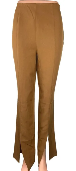 Lulus Brown High-Rise Split Hem Flare Leg Side Zip Trouser Dress Pants Size M thumbnail 1