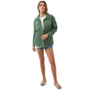 ONeill Tidal Button-Up Jacket Womens Small‎ Green Corduroy Shacket Shirt Jacket thumbnail 2