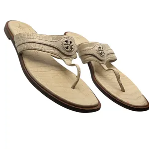 Tory Burch Miller Cream Crocodile Embossed Leather Thong Sandals 7.5M 8813 thumbnail 2