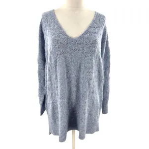 Free People C.O.Z.Y. Pointelle Knit Sweater Sz‎ XS S oversized blue thumbnail 4
