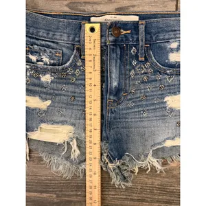 Abercrombie Fitch Distressed‎ Beaded Denim Shorts Blue 00/24 Frayed Hem Mini Y2K thumbnail 7