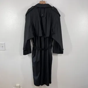 Vtg.80s‎ Maggie Lawrence Black Nylon Trench Coat Rubberized Raincoat Belted Long thumbnail 2