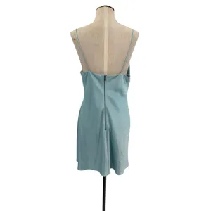 Alice + Olivia Harmony Drapey Slip Midi Dress Cowl Neck Satin Blue Size 8 thumbnail 6