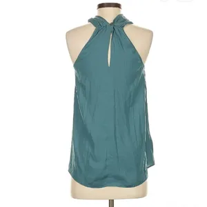 Loft Sleeveless Blouse Blue Green Knot Keyhole Twist‎ High Neck thumbnail 2