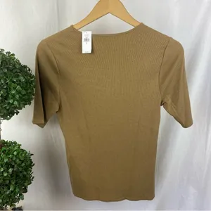 Banana Republic Tan Ribbed Short Sleeve Tee T Shirt NEW M thumbnail 3