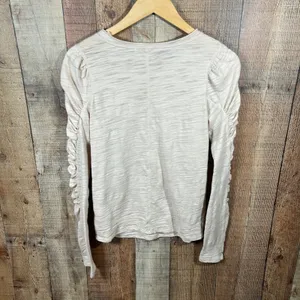 Free People We The Free Natasha Ruched Sleeve Top Small Beige Slub Knit thumbnail 7