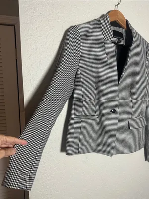 NEW Banana Republic Black White Houndstooth Cropped Blazer Classic Preppy Size 4 thumbnail 4