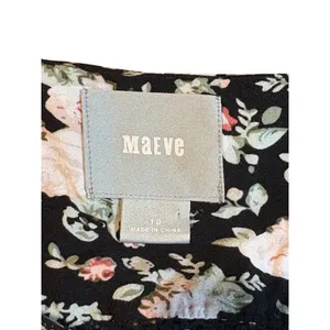 Maeve‎ Anthropologie Floral Lace Trim Blouse Womens 10 Black Boho Pleated Rayon thumbnail 7