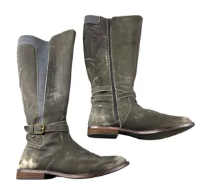 Lucky Brand Distressed Women's 10W Leather Ostrand Riding Boots Gray Mid Calf thumbnail 1
