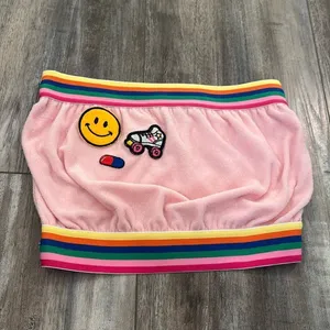 Dolls Kill Pink Terrycloth Patch Bandeau Tube Top Medium thumbnail 2