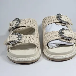 Dolce Vita Size-6.5 Women's Shauny Crystal Buckled Slide Sandals‎ Beige thumbnail 3