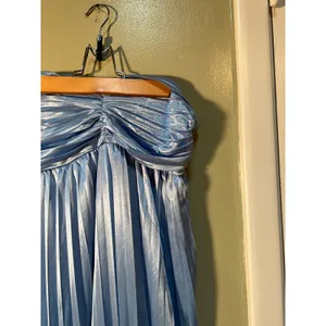 Women's Size Medium Strapless Maxi Dress Plisse Pleated Light Blue Corset Back thumbnail 6