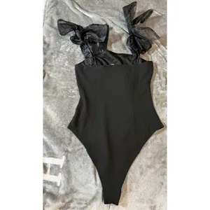 NWT Lulus Size Medium‎ Black Tie Strap Bodysuit Women Top Chic Classic Stretch thumbnail 2