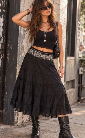 Willi Smith Tiered Sequin Midi Skirt Sz 4 Boho Y2K Festival Indie Sleaze Artsy thumbnail 1