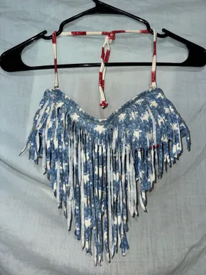 American Flag Fringe Bikini SET Blue Size L thumbnail 1