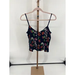 Anthropologie Kellen Floral Embroidered Cami Tank Navy Spaghetti Strap Top XS thumbnail 6