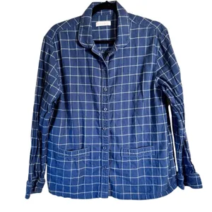 Lake Blue Plaid Button Down PJ Top Shirt Womens M Long Sleeve Lounge Sleep thumbnail 2
