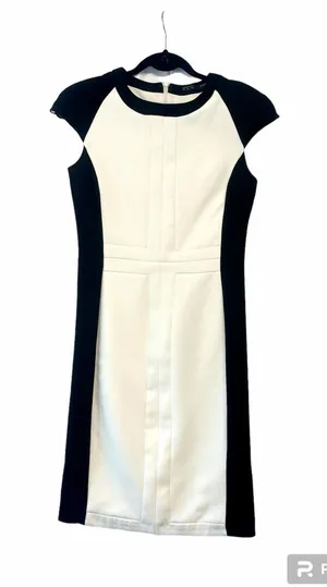 Zara Basic Black & White Cap Sleeve Short Dress Sz XS thumbnail 1