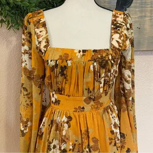 NWOT Lulus Gorgeous Vibe Yellow Floral Print Babydoll Mini Dress thumbnail 4