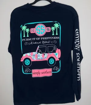 Simply Southern Women Size M Blue Jeep Pursuit of Preppiness Long Sleeve Jersey thumbnail 1