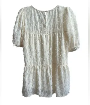 THML Textured Short Sleeve Blouse Cream Size Medium thumbnail 3
