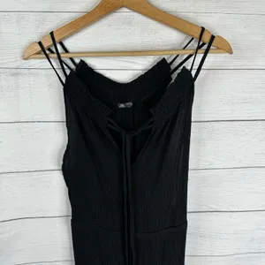Zara Womens size Medium Crinkle Crepe Jumpsuit Beads Boho Beachy Feminine Black thumbnail 5