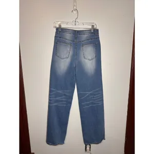 Womens Distressed Wide Leg Jeans Medium Wash Ripped High Rise Blue Size M thumbnail 2