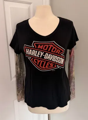 Y2k Black Harley Davidson Sheer Graphic Long Sleeve Top thumbnail 1