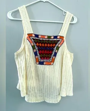 Urban Outfitters Tank Top Loose Boho Hippie Multi Color Pattern Cream Size M thumbnail 1