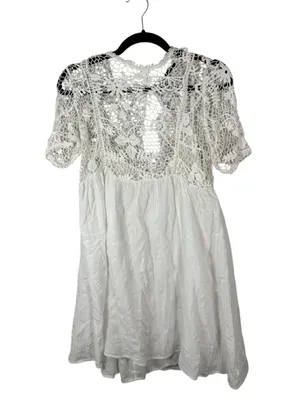 Zara White Crochet Lace Gauzy Babydoll Mini Dress Size XS NEW with Tags thumbnail 7