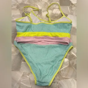 NWOT Women’s Colorblock High-Waist Bikini Set - Pastel Pink, Light Blue & Lime thumbnail 4