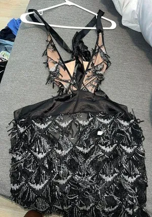 Black Sheer Bottom Sequin Cut Out Dress Size M thumbnail 1