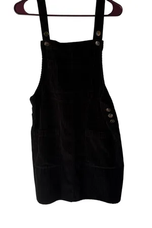 Wild Fable Black Corduroy Pinafore Dress Mini Overall Skirt Buttons Pockets Size M Academia thumbnail 1