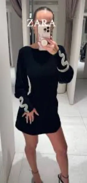 Zara THE ITEM Black Velvet Dress‎ size L thumbnail 1