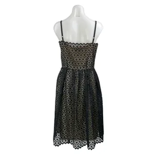 Trina Turk Black Beige Floral Lace Overlay Sleeveless Fit & Flare Midi Dress 10 thumbnail 3