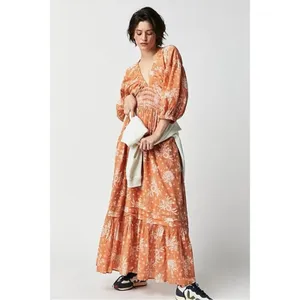 Free People Golden Hour Maxi Dress Bohemian Floral Dainty Tan Neutral Small thumbnail 6