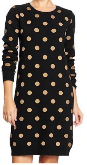 Old Navy‎ Polka Dot Sweater Dress - Black with Brown Dots Size M thumbnail 1