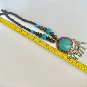 Turquoise blue and brown boho pendant necklace thumbnail 5