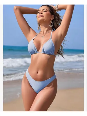 Zaful NEW 3 Piece Swimsuit Triangle Halter Thong Bikini Set Sheer Cover Up S thumbnail 6