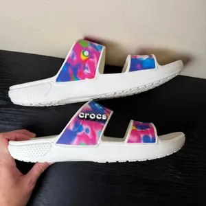 Crocs Classic Tie Dye Sandals White Multi Color Double Strap Slides Womens 11 thumbnail 5