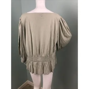 NWT Women's Ann Taylor Smocked Square Neck Puff Sleeve Blouse Top Sage Sz Large thumbnail 10