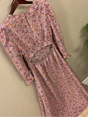 ASTR the Label Puff Sleeve V-Neck Back Cutout Midi Dress, purple peach floral XL thumbnail 16