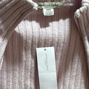 American Eagle Lilac Ribbed Full Zip Cardigan Sweater Mock Neck Lilac‎ Marl Med thumbnail 4