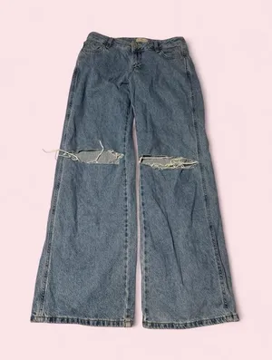 PacSun Light Blue Wide Leg Ripped-Knee Jeans thumbnail 1